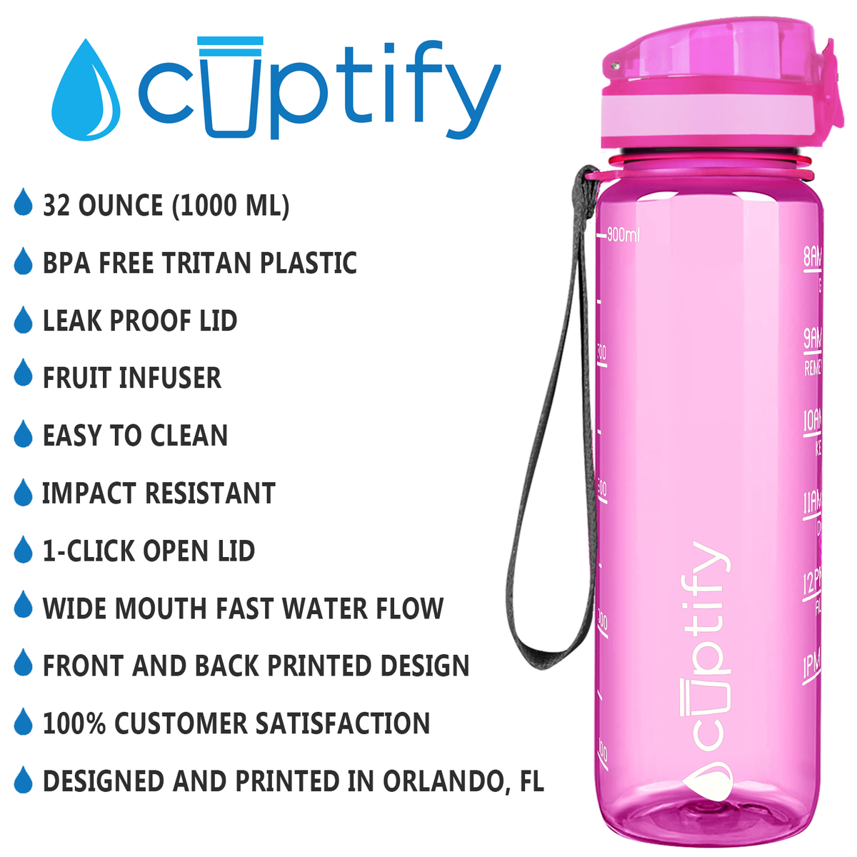 Cuptify Pink Gloss 32 oz Motivational Water Bottle