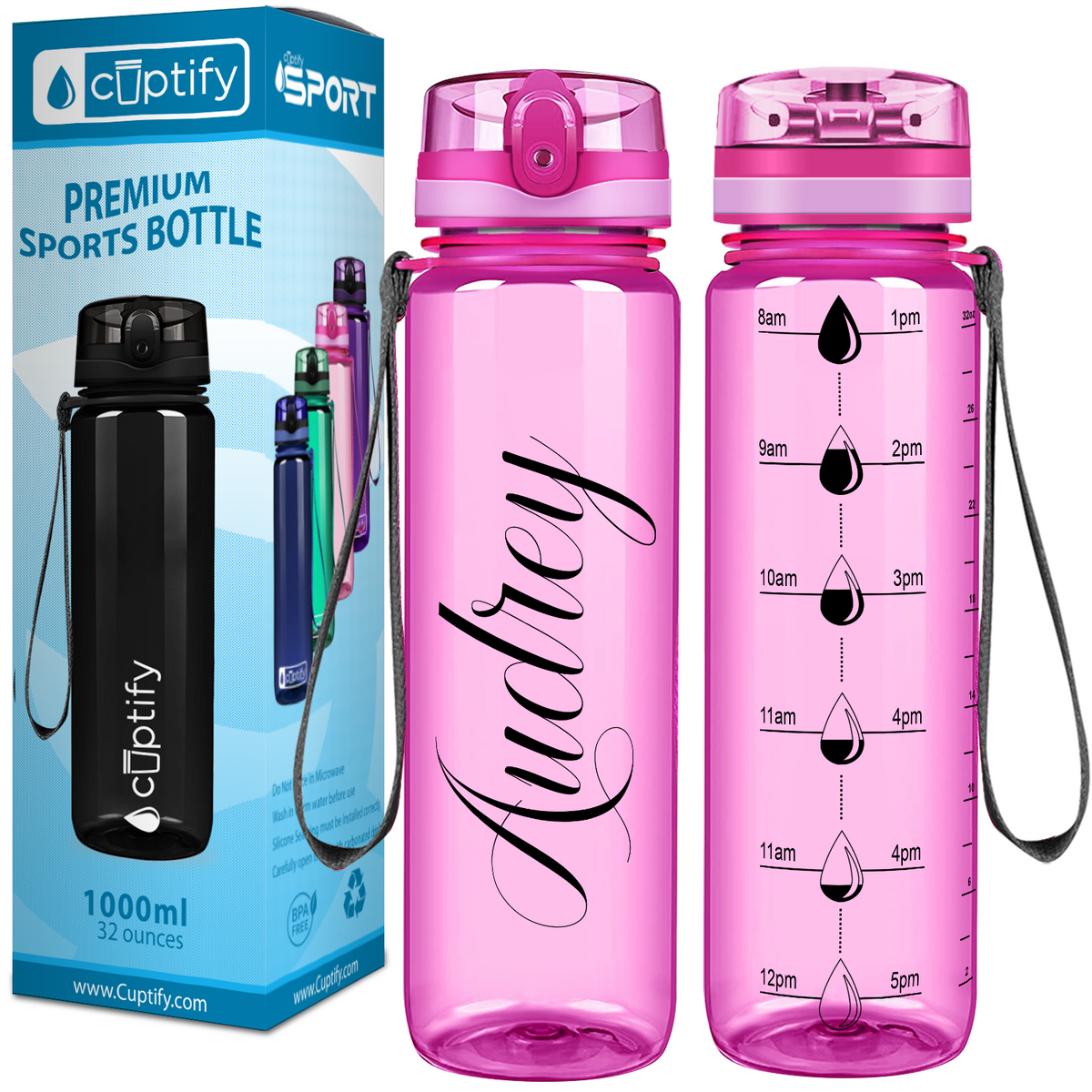 Pink 32 oz Personalized Motivational Tracking Water Bottle