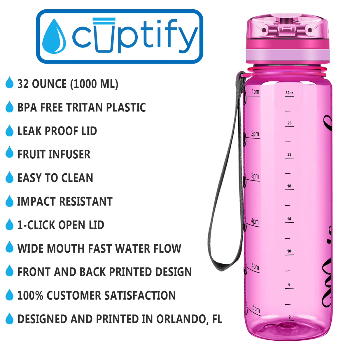 Cuptify Personalized Pink Gloss 32 oz Water Bottle