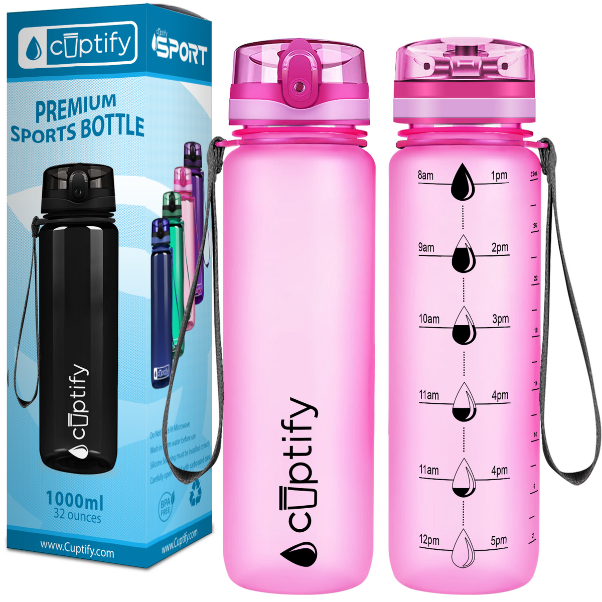 Pink Frosted 32 oz Hydration Tracker Water Bottle