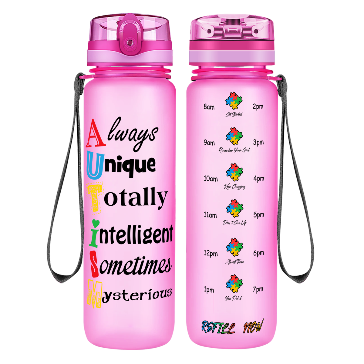 Autism Support Awareness on 32 oz Motivational Tracking Water Bottle