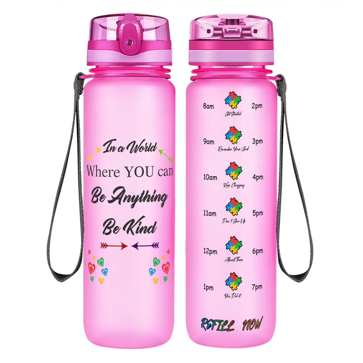 In a World Where You Can Be Anything Be Kind on 32 oz Motivational Tracking Water Bottle