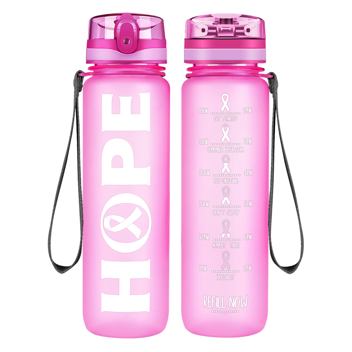 Hope on 32 oz Motivational Tracking Breast Cancer Awareness Water Bottle