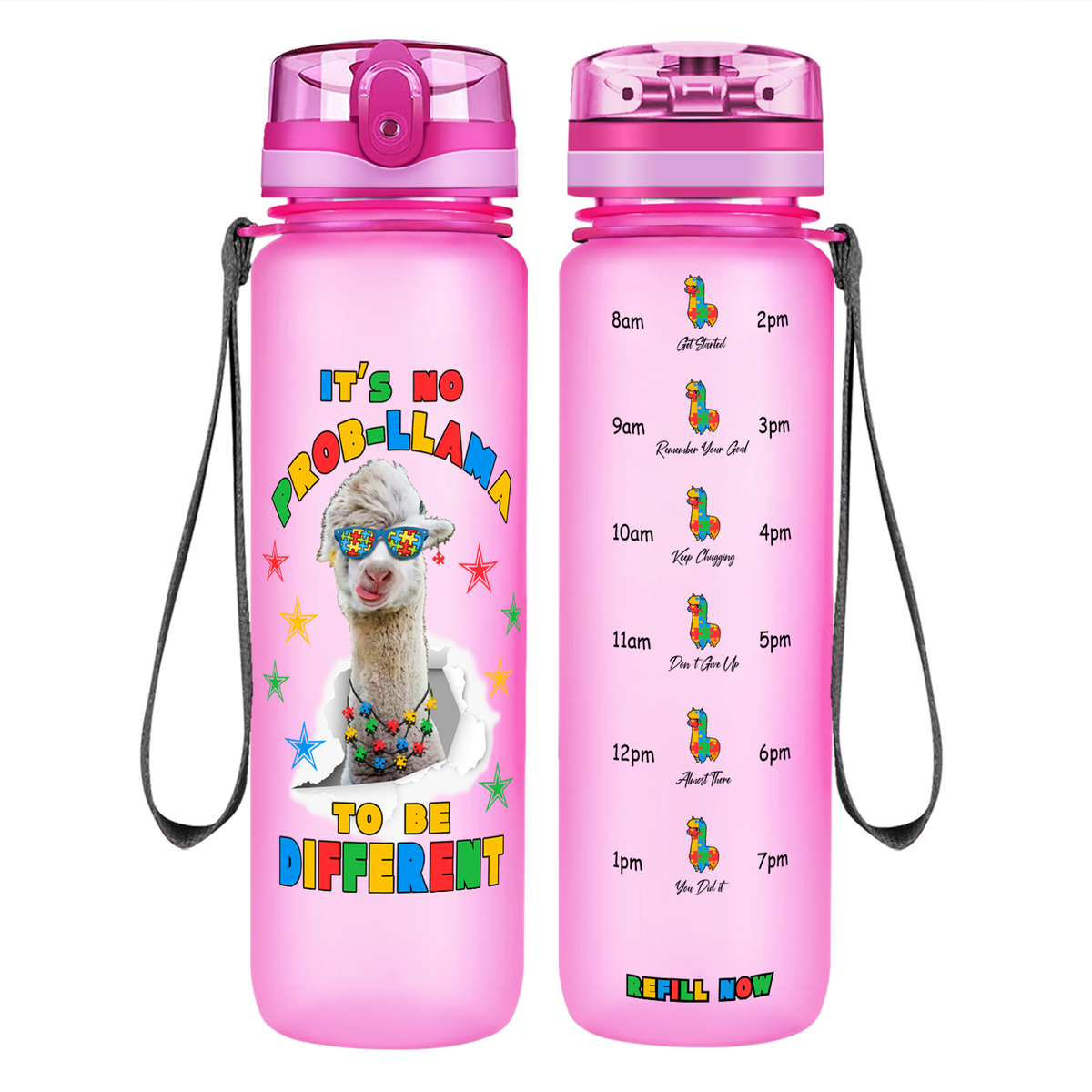 No Prob-llama Autism Stars on 32 oz Motivational Tracking Water Bottle