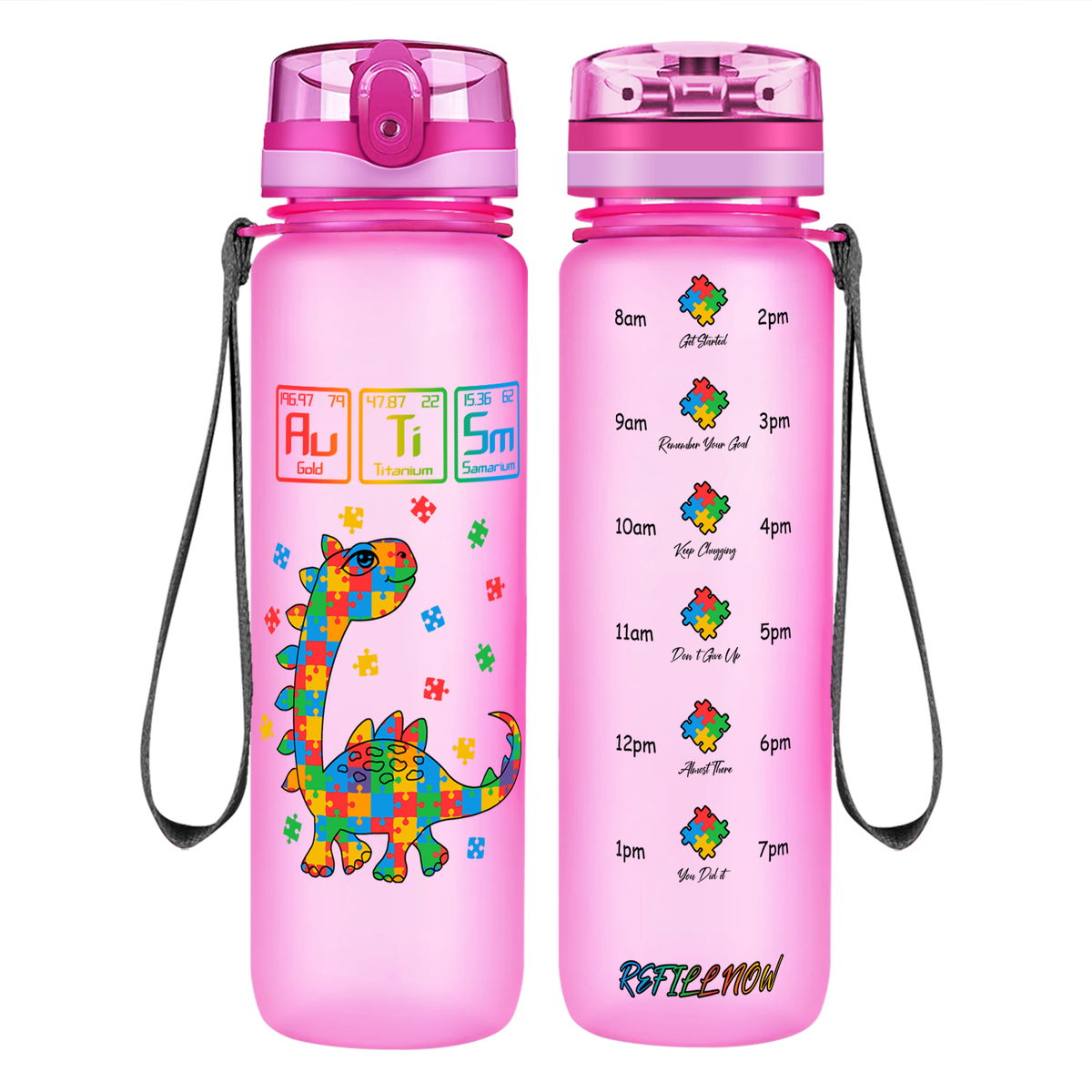 Scientific Autism Dinosaur Puzzle on 32 oz Motivational Tracking Water Bottle