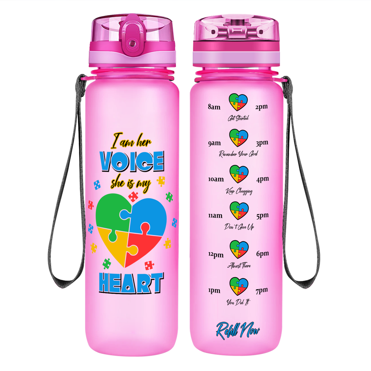 She is My Heart Autism Puzzle on 32 oz Motivational Tracking Water Bottle