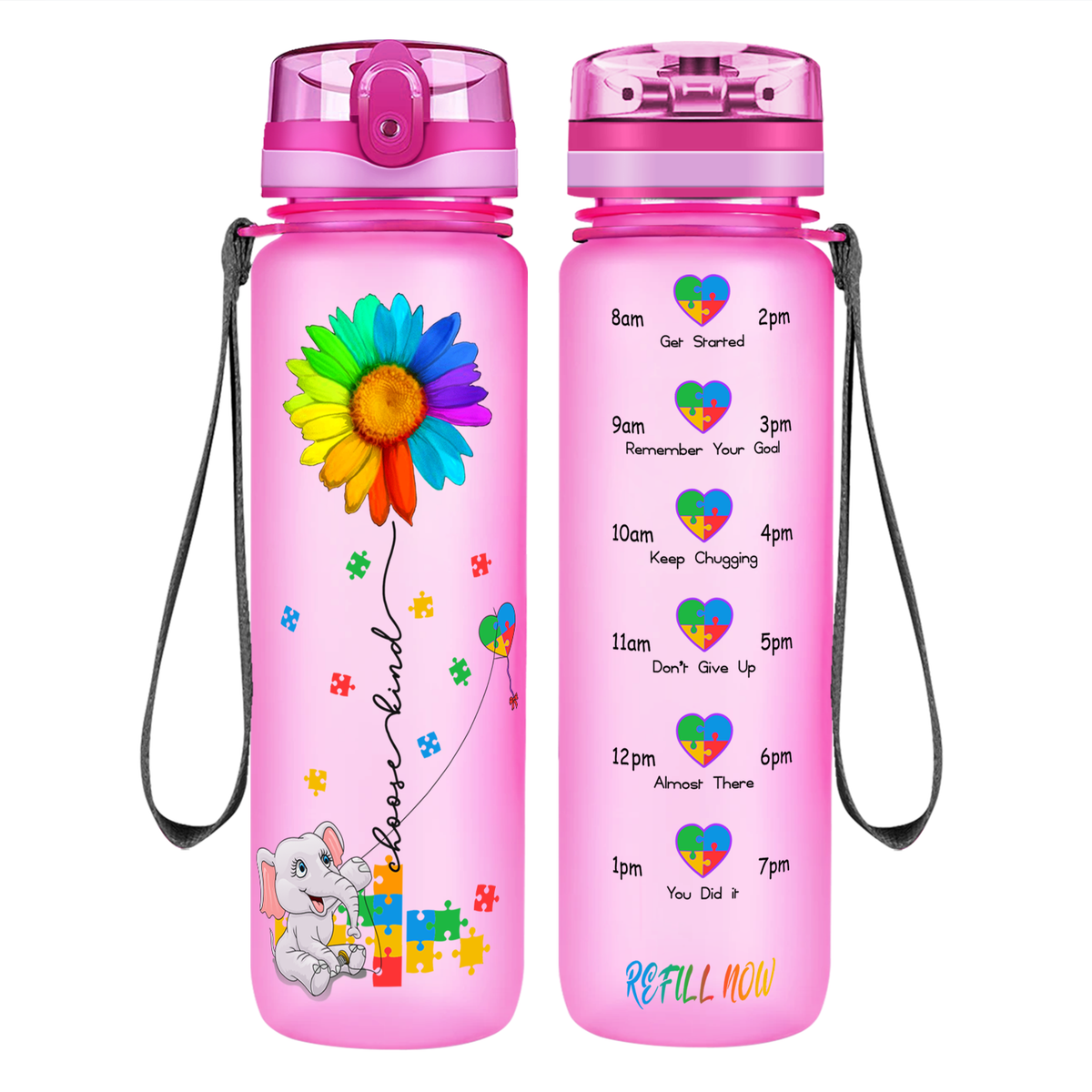 Autism Elephant Kindness Kite on 32 oz Motivational Tracking Water Bottle