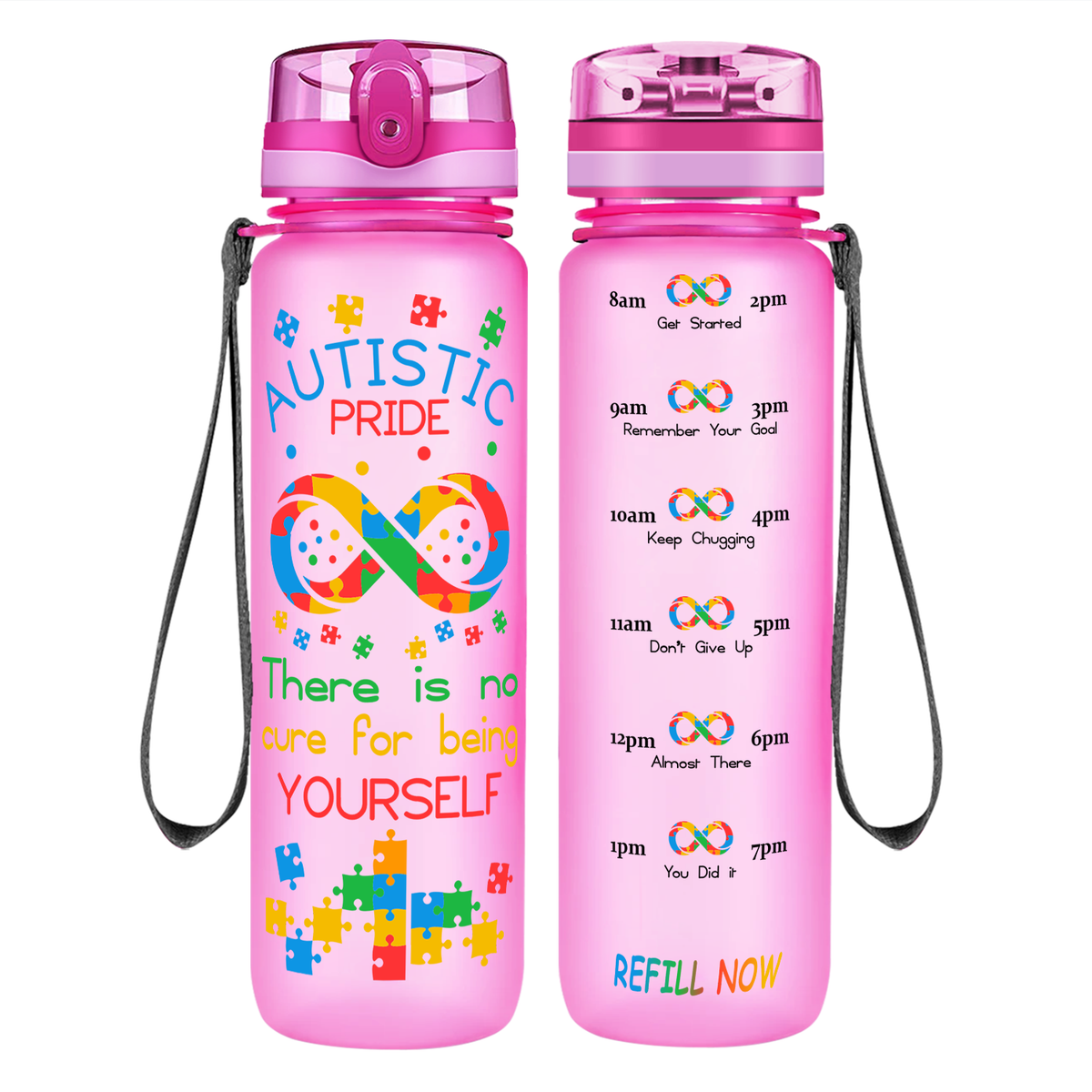 Autistic Pride Infinity Puzzle on 32 oz Motivational Tracking Water Bottle