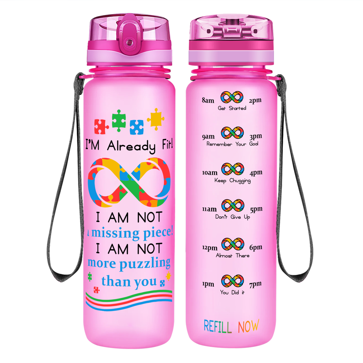 Already Fit Autism Infinity Puzzle on 32 oz Motivational Tracking Water Bottle