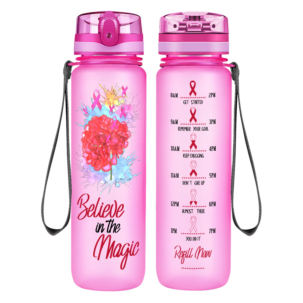 Believe in the Magic on 32 oz Motivational Tracking Water Bottle