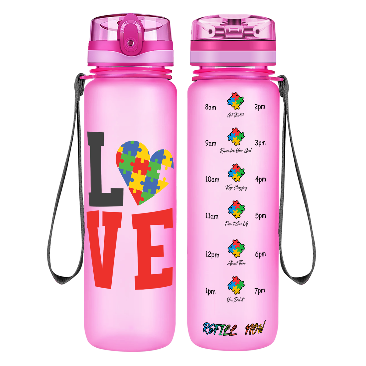 Autism Love on 32 oz Motivational Tracking Water Bottle