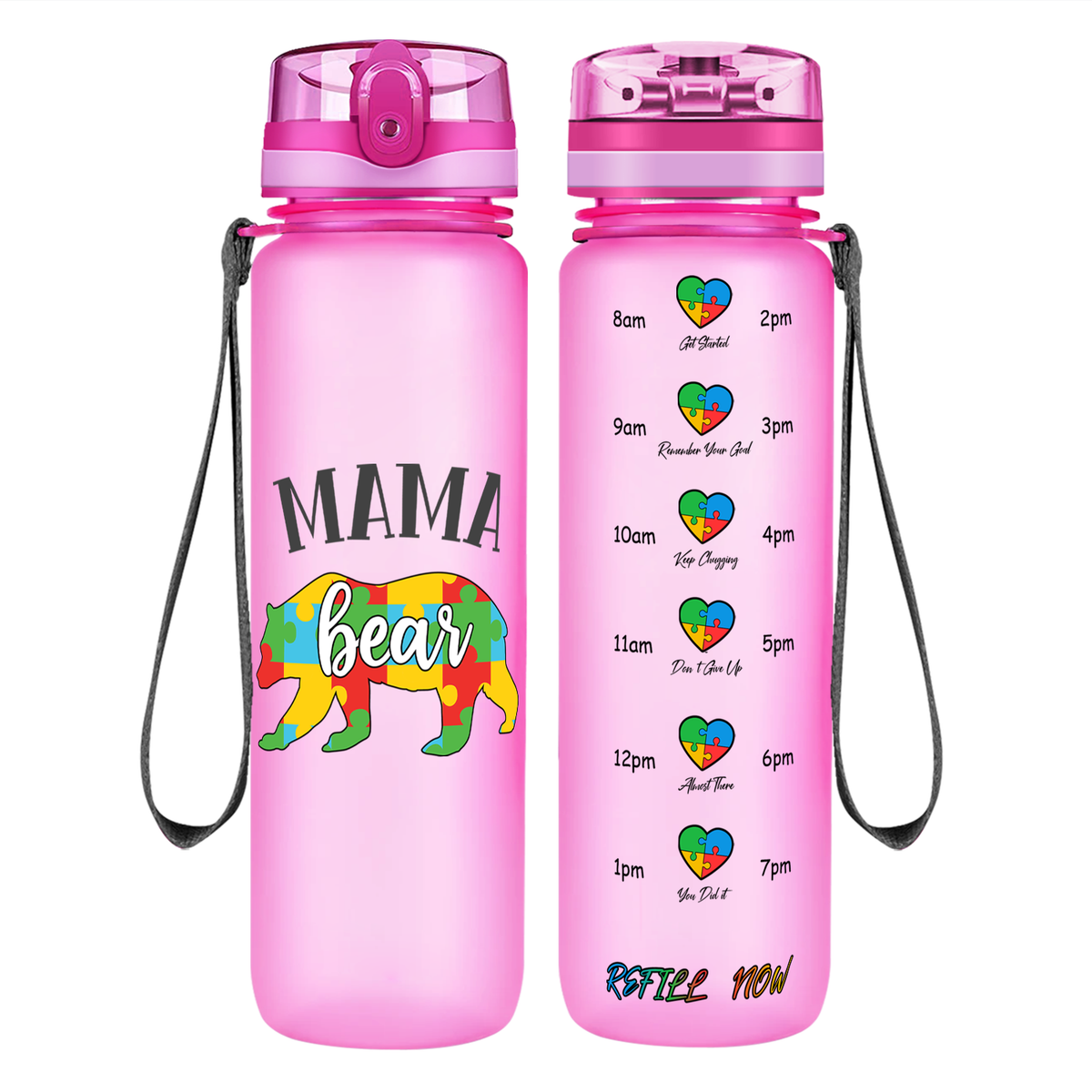 Autism Mama Bear on 32 oz Motivational Tracking Water Bottle - Cuptify