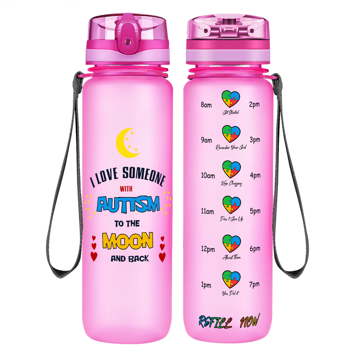 I Love Someone with Autism on 32 oz Motivational Tracking Water Bottle