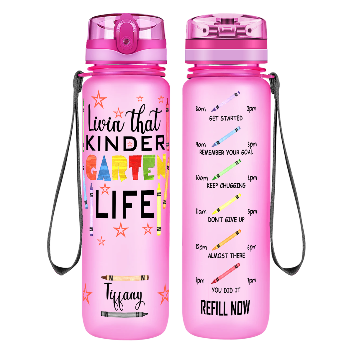 Personalized Livin' That Kindergarten Life on 32 oz Motivational Tracking Water Bottle