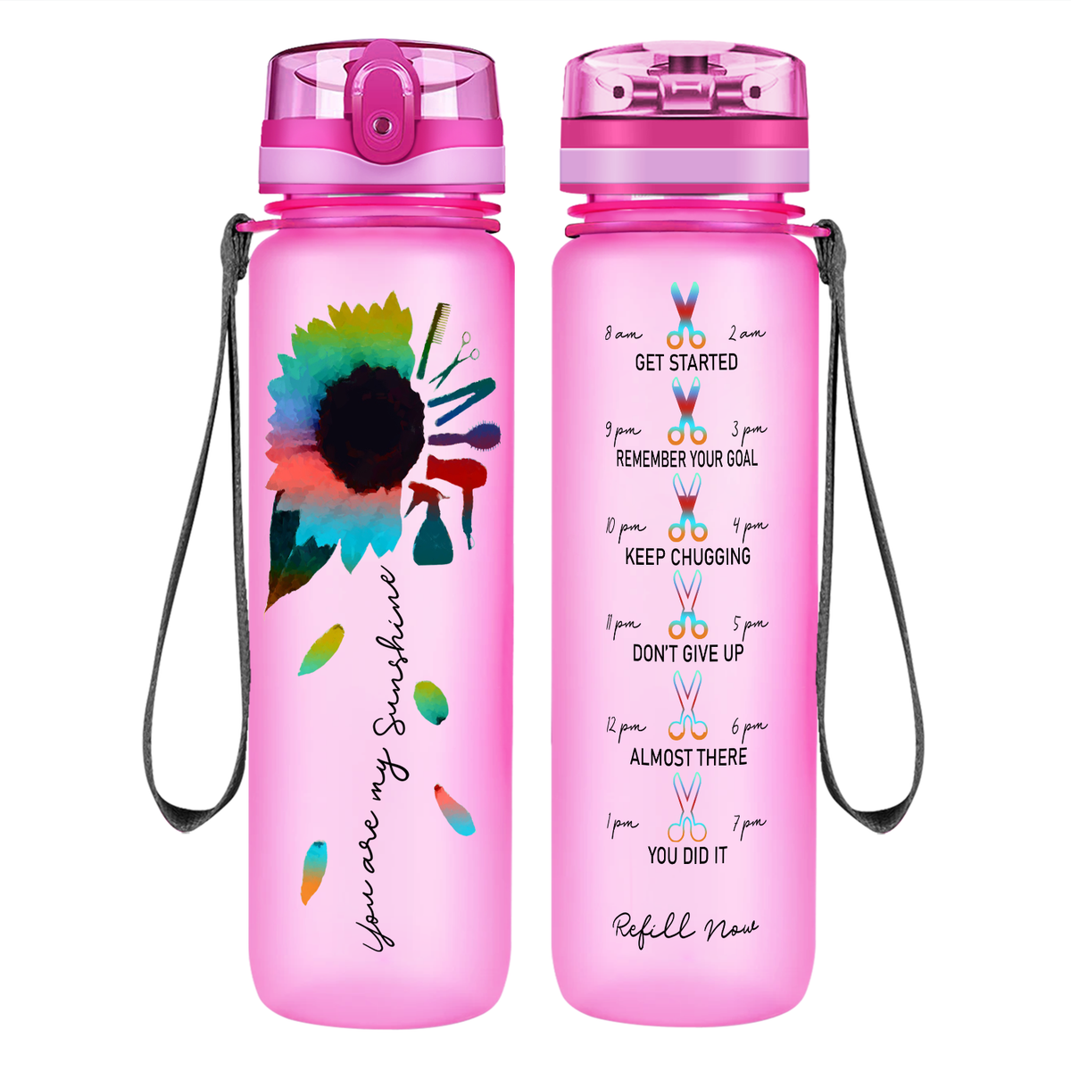 Hairstylist You Are My Sunshine on 32 oz Motivational Tracking Water Bottle