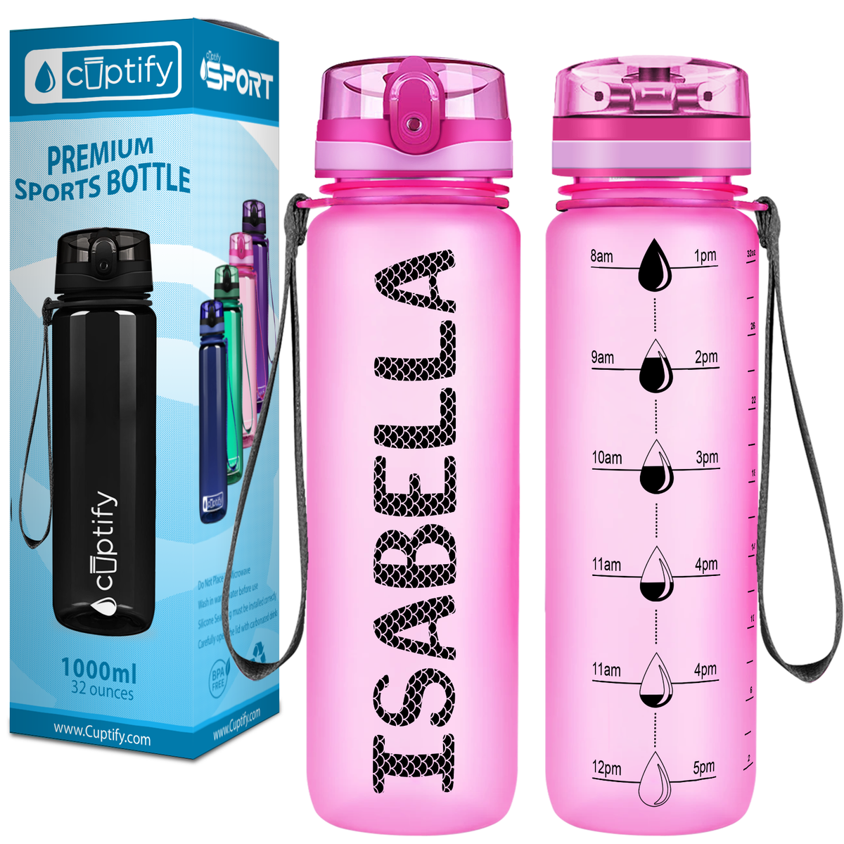 Kids Personalized on Pink Frosted 32 oz Motivational Tracking Water Bottle