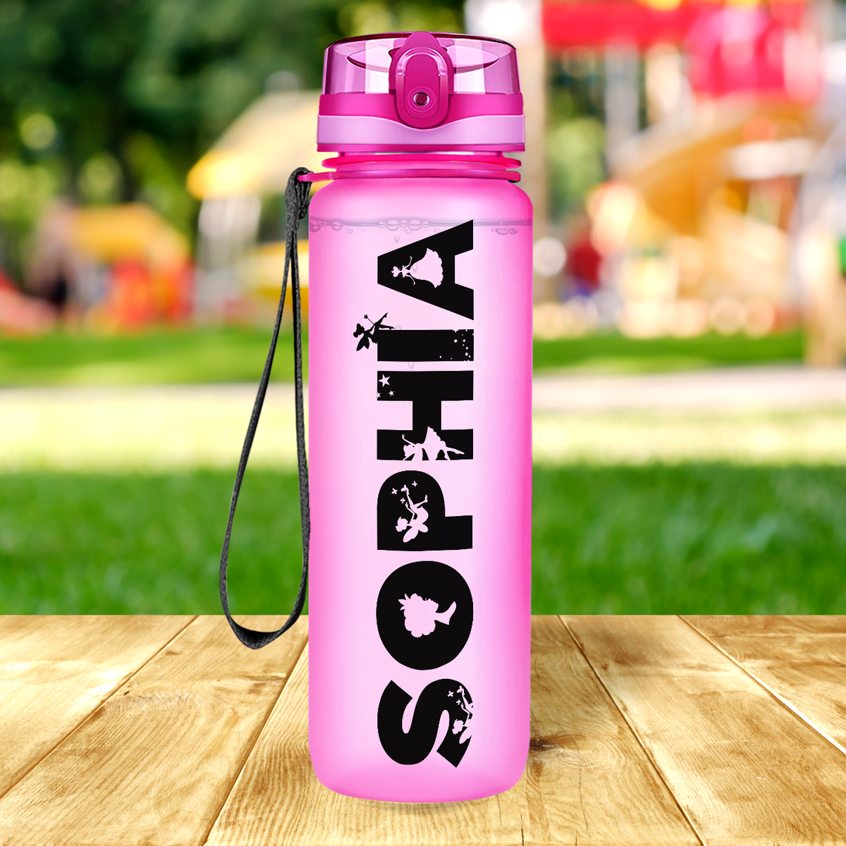 Kids Personalized on Pink Frosted 32 oz Motivational Tracking Water Bottle