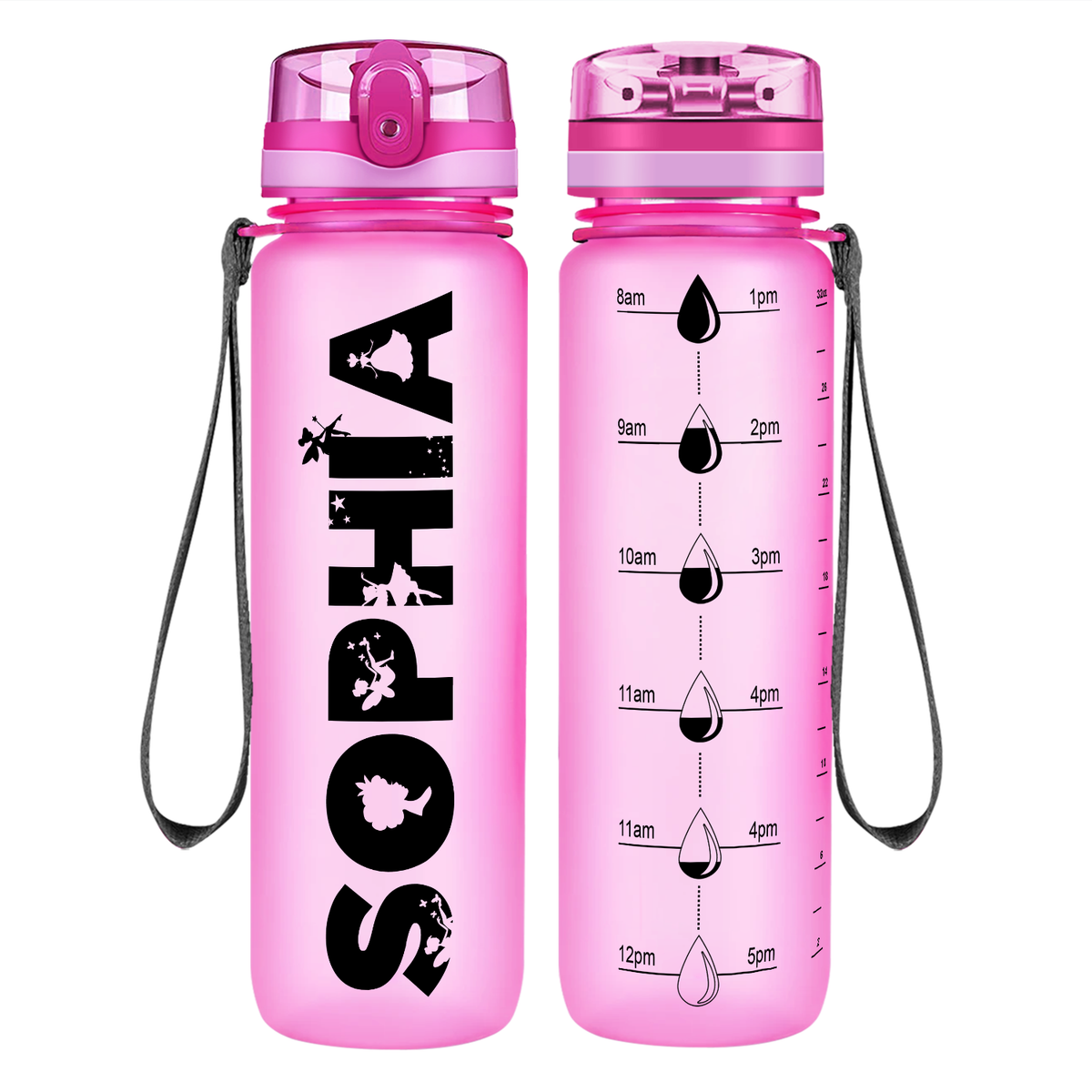 Cuptify Kids Personalized on Pink Frosted Motivational Tracking Water Bottle
