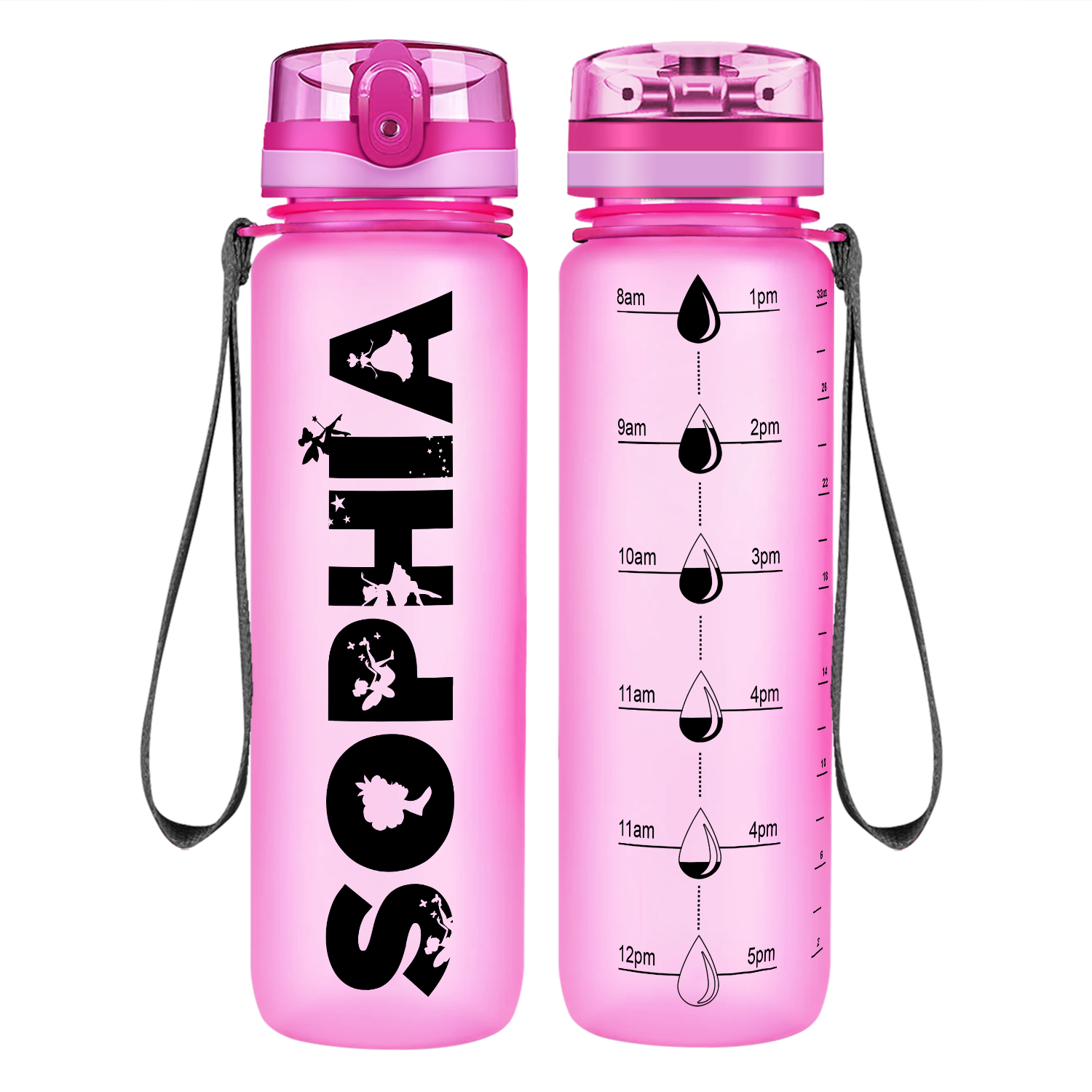 Cuptify Kids Personalized on Pink Frosted Motivational Tracking Water Bottle