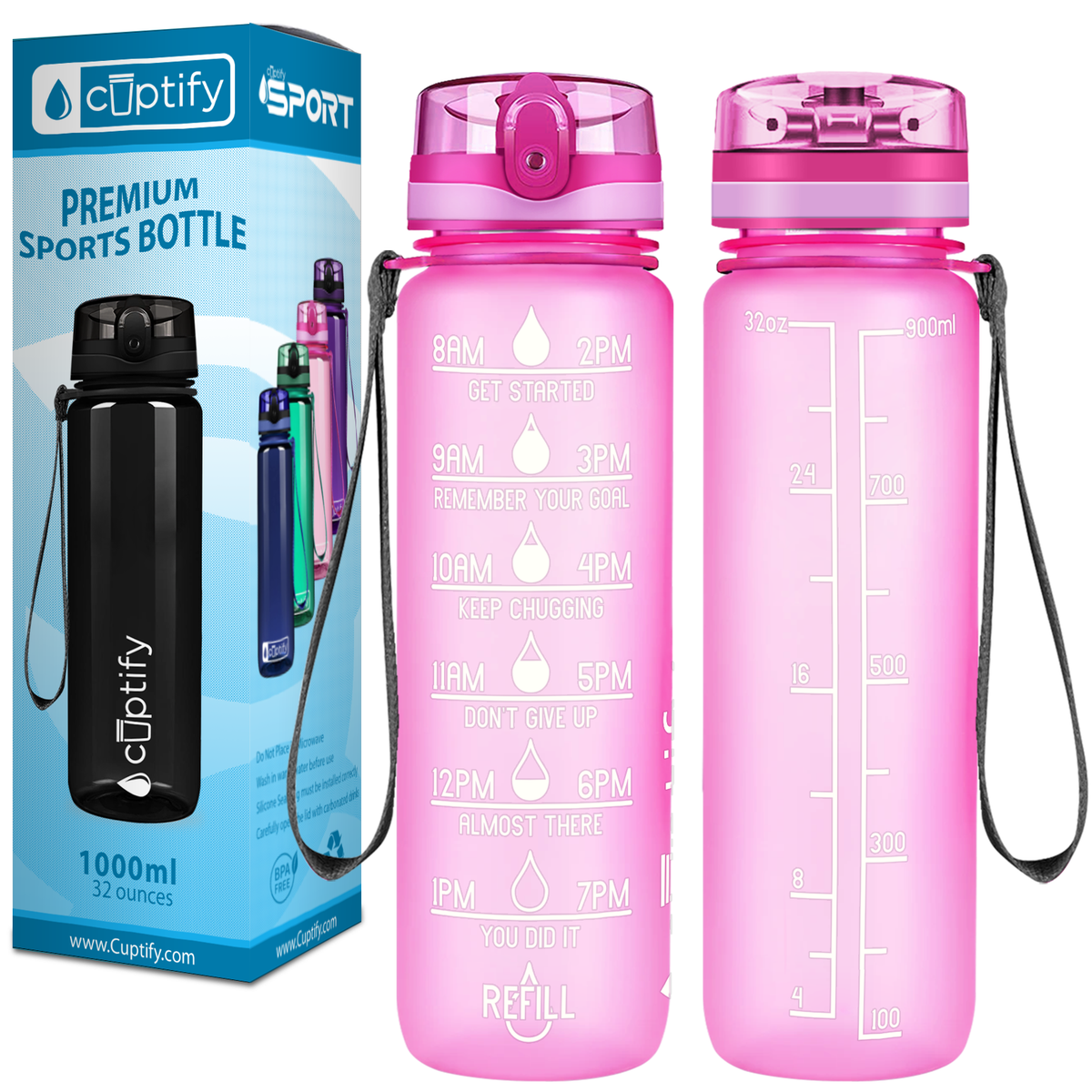 Cuptify Pink Frosted 32 oz Motivational Water Bottle