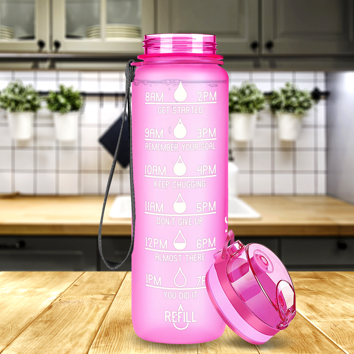 Cuptify Pink Frosted 32 oz Motivational Water Bottle