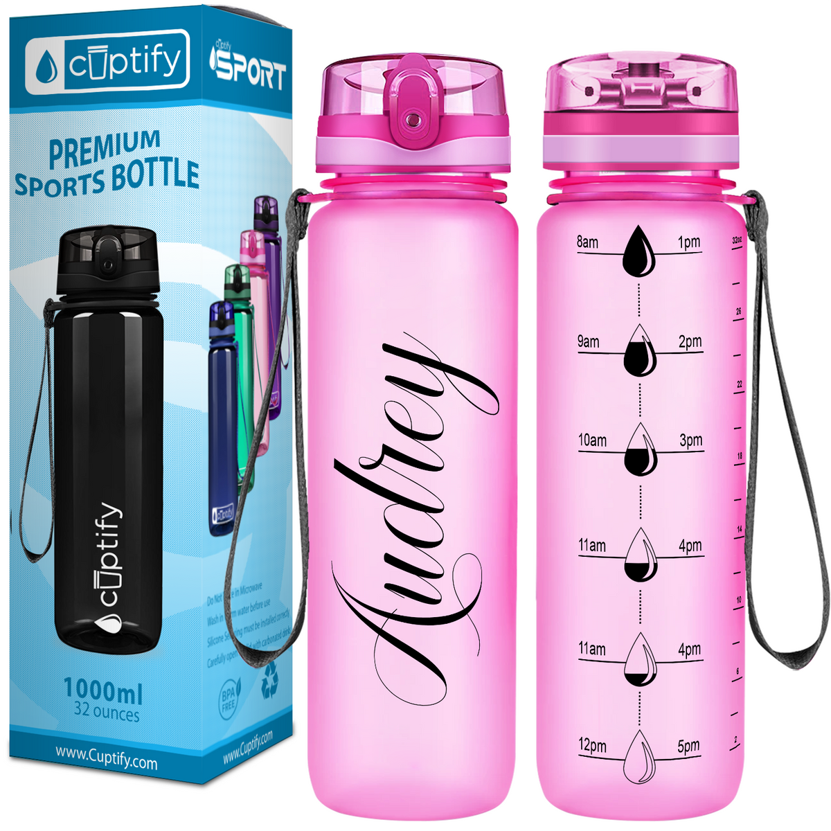 Pink Frosted 32 oz Personalized Motivational Tracking Water Bottle