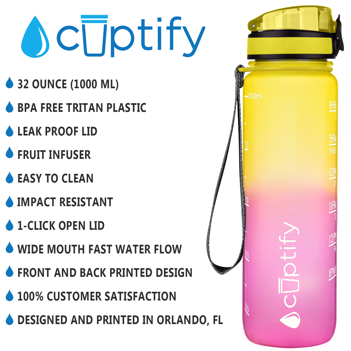 Cuptify Pink Lemonade Frosted 32 oz Motivational Water Bottle