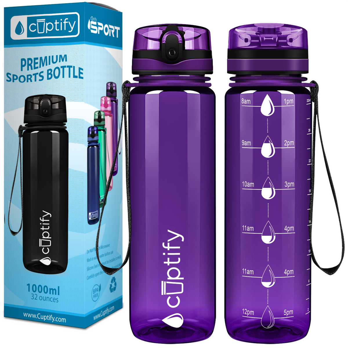 Purple Gloss 32 oz Hydration Tracker Water Bottle