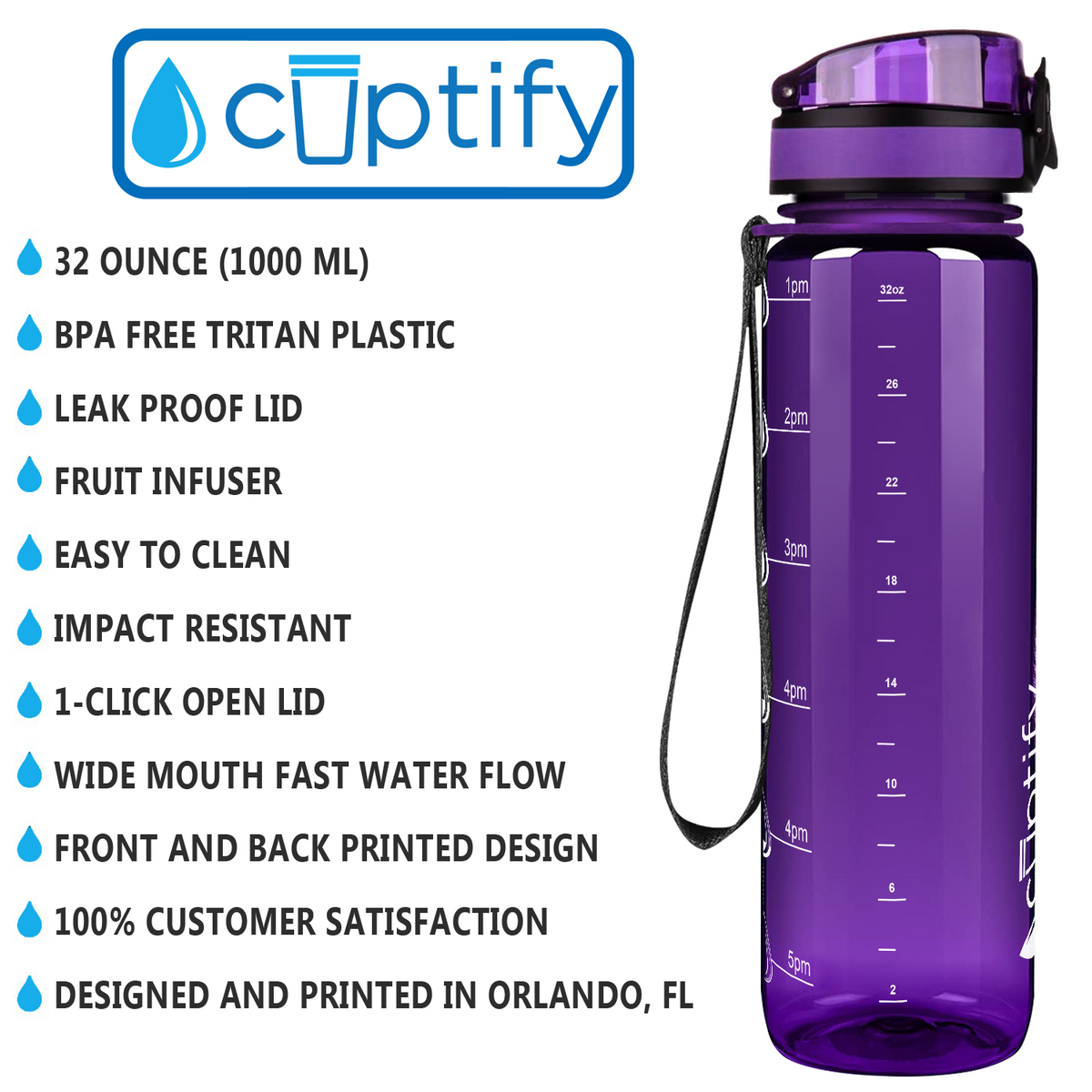 Cuptify Purple 32 oz Tritan Water Bottle