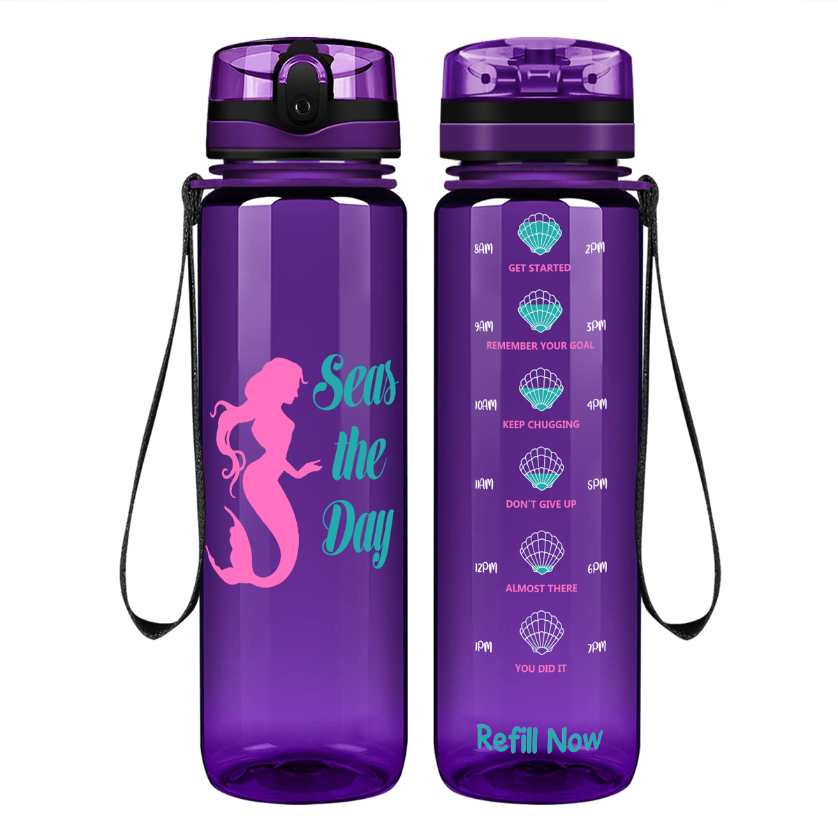 Seas the Day on 32 oz Motivational Tracking Beach Water Bottle