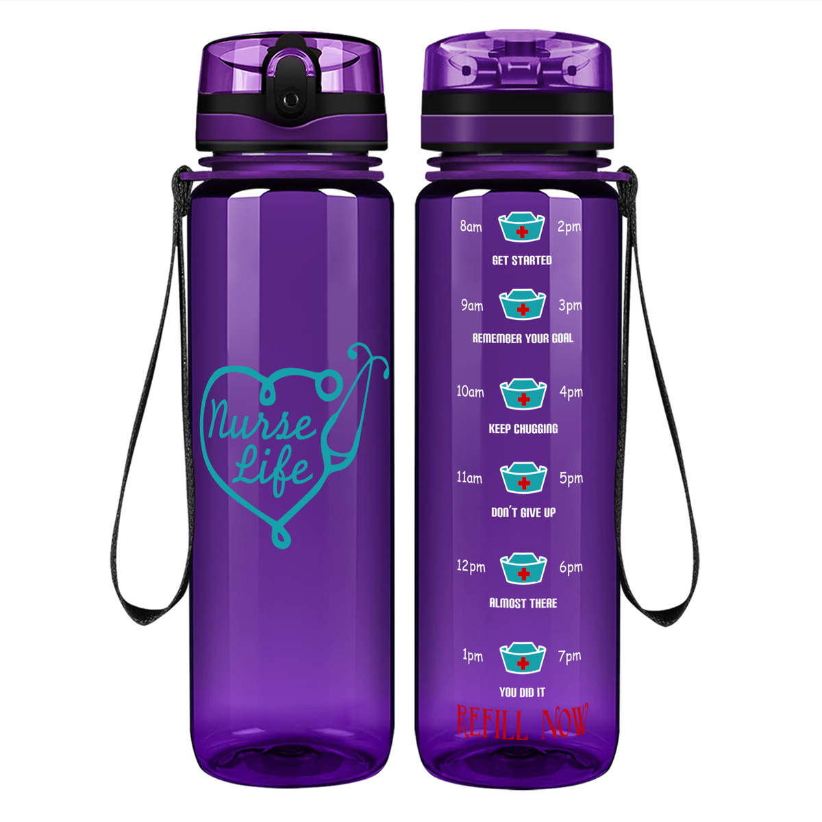 Nurse Life Heart on 32oz Motivational Tracking Water Bottle