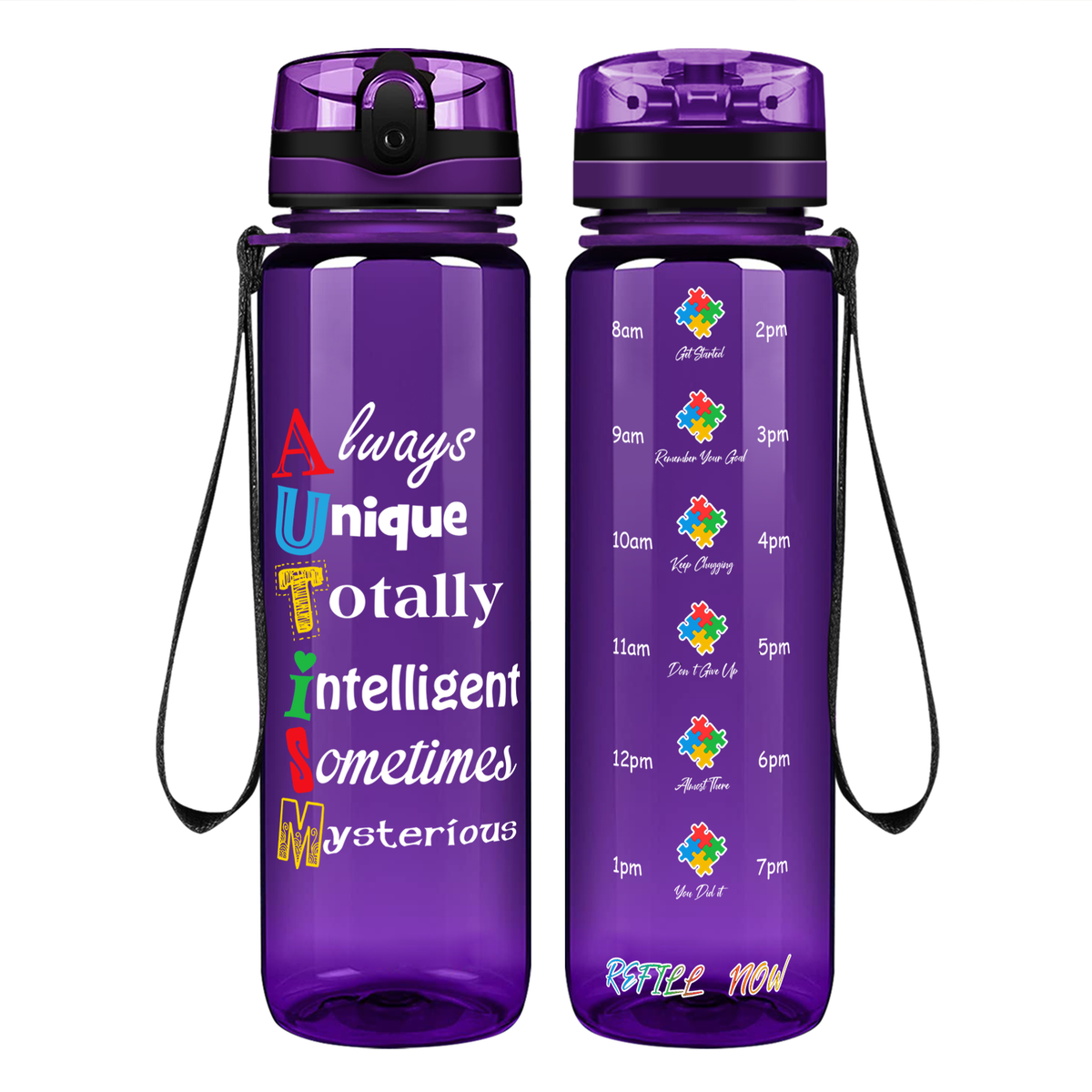 Autism Support Awareness on 32 oz Motivational Tracking Water Bottle