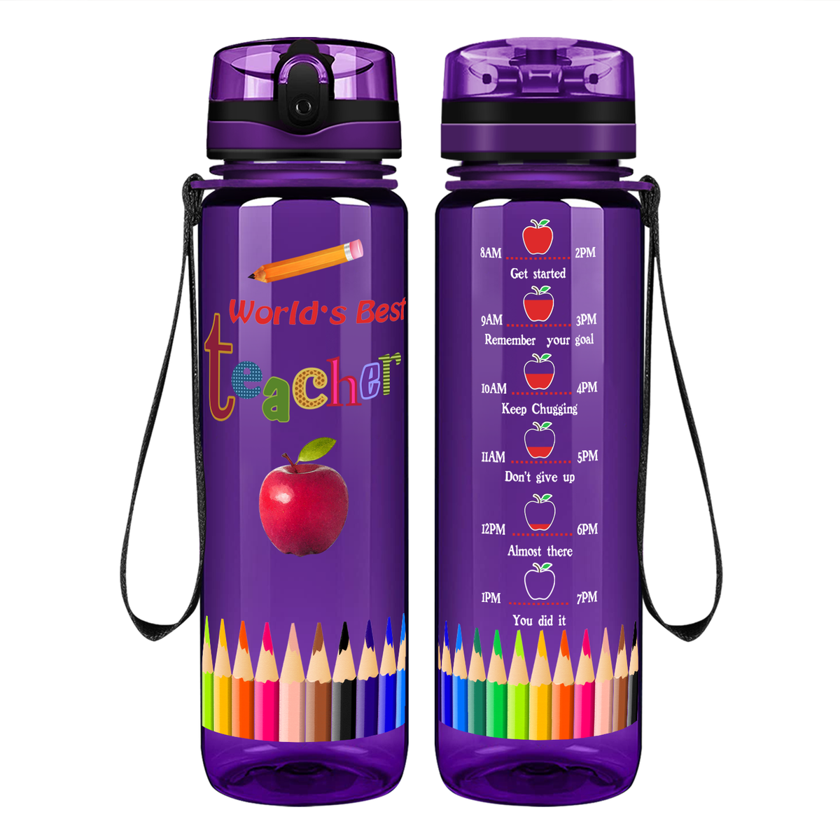World's Best Teacher on 32 oz Motivational Tracking Water Bottle