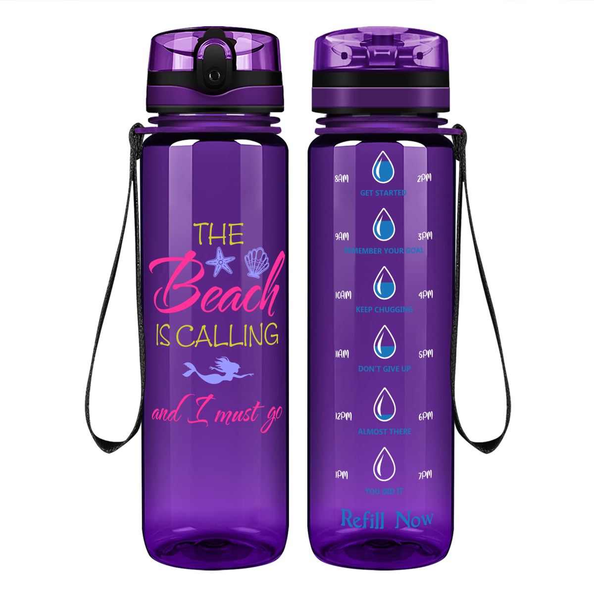 The Beach is Calling on 32 oz Motivational Tracking Water Bottle