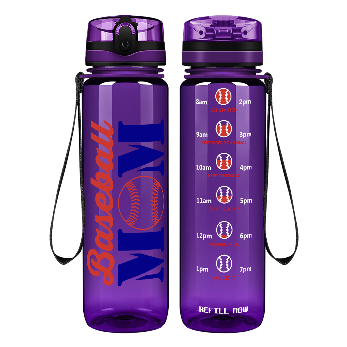 Baseball Mom on 32 oz Motivational Tracking Water Bottle