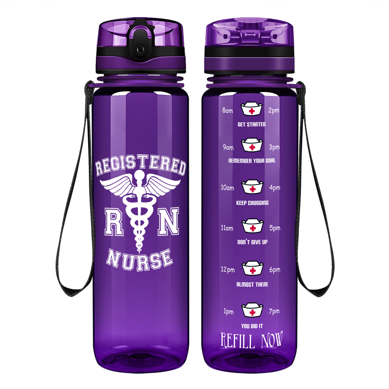 Personalized Nurse Life 32oz Motivational Water Bottle With Time Marker -  Jolly Family Gifts