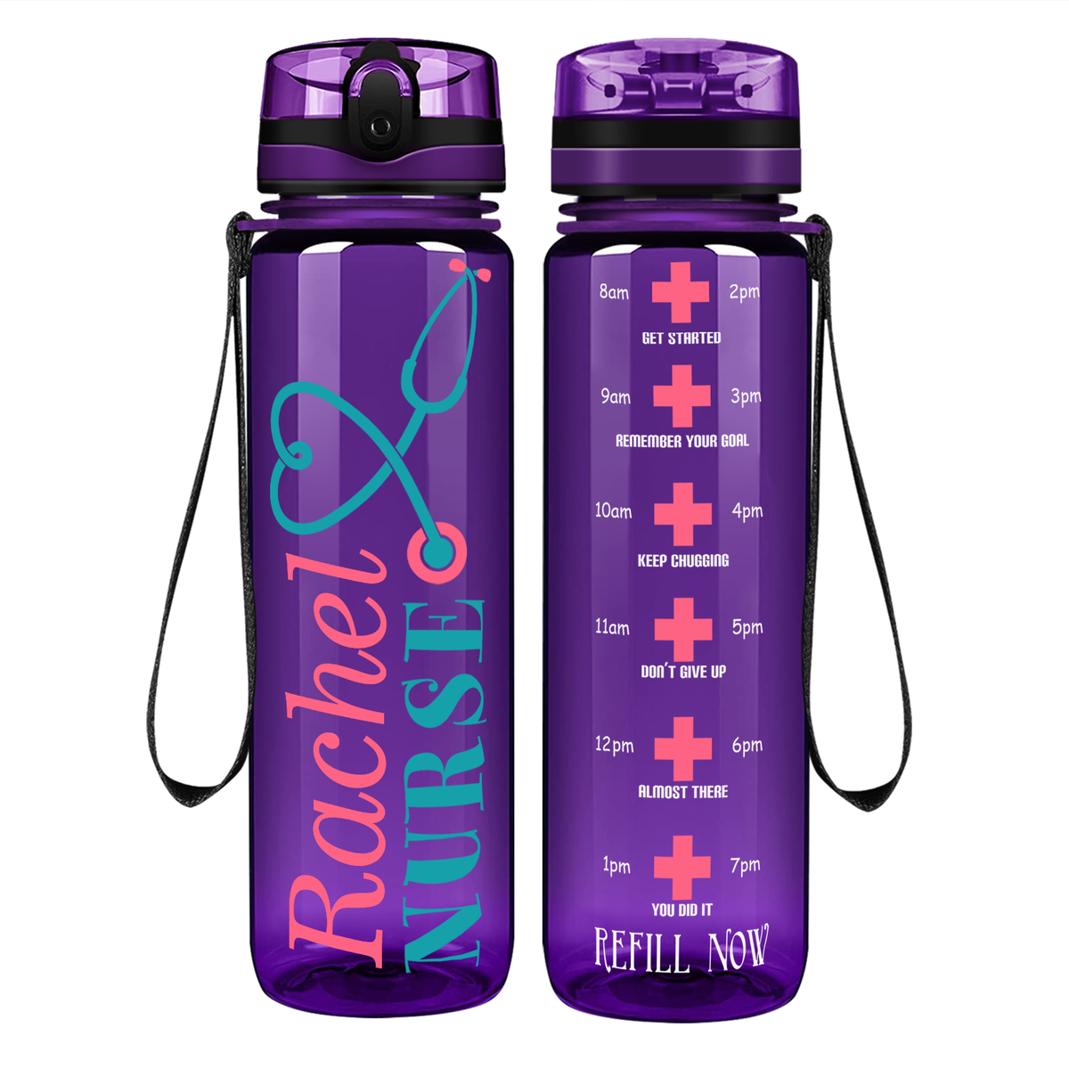 Personalized Stethoscope Nurse on 32oz Motivational Tracking Water Bottle