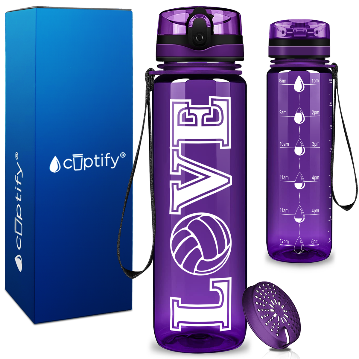 Volleyball Love on 32 oz Motivational Tracking Water Bottle