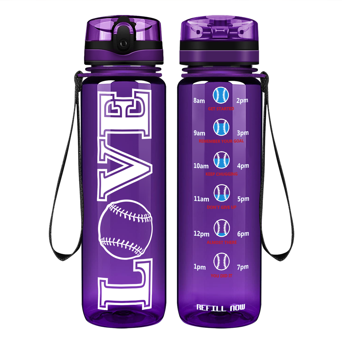 LOVE Baseball on 32 oz Motivational Tracking Water Bottle