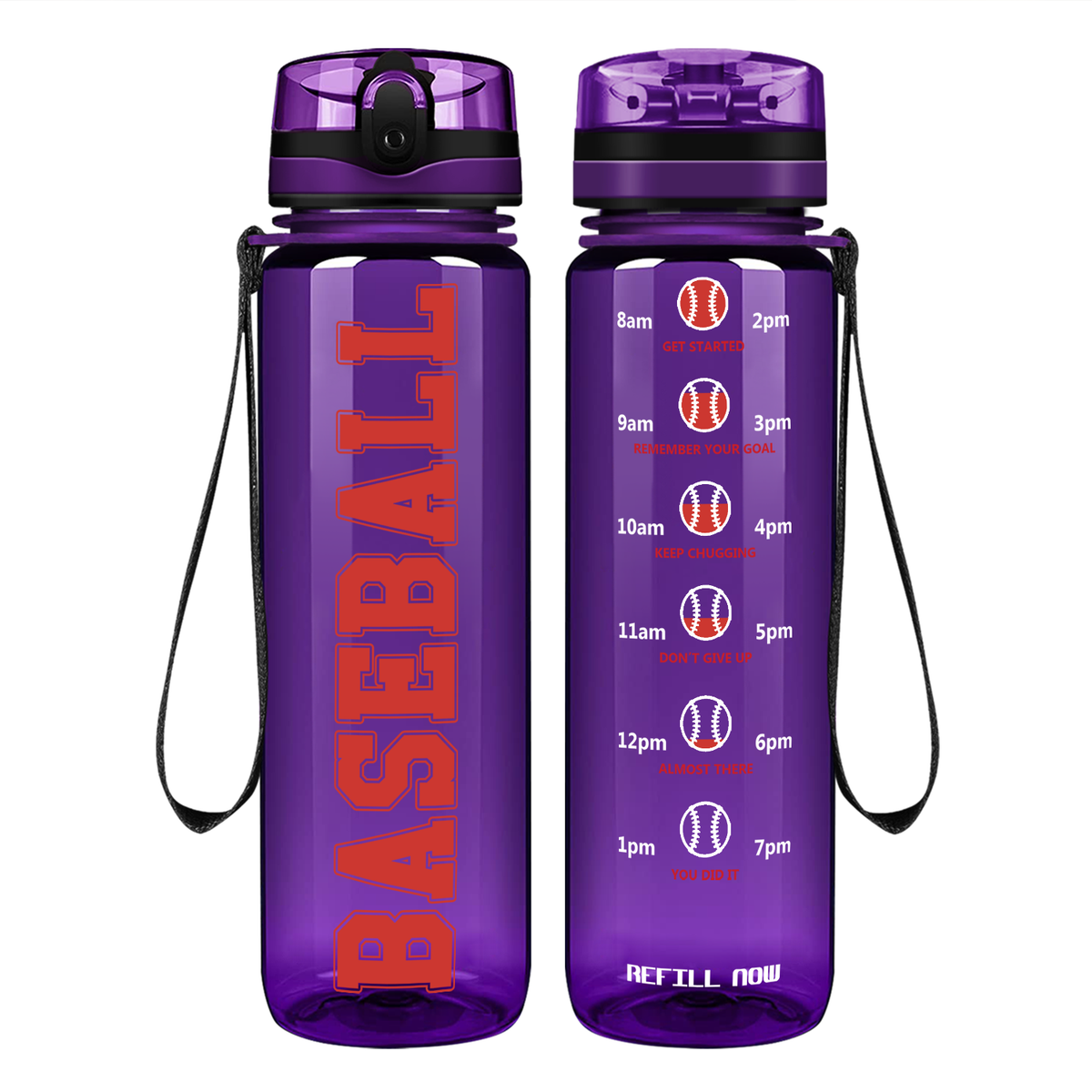 Baseball on 32 oz Motivational Tracking Water Bottle