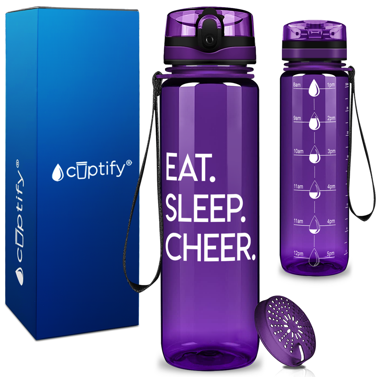 Eat Sleep Cheer on 32 oz Motivational Tracking Water Bottle