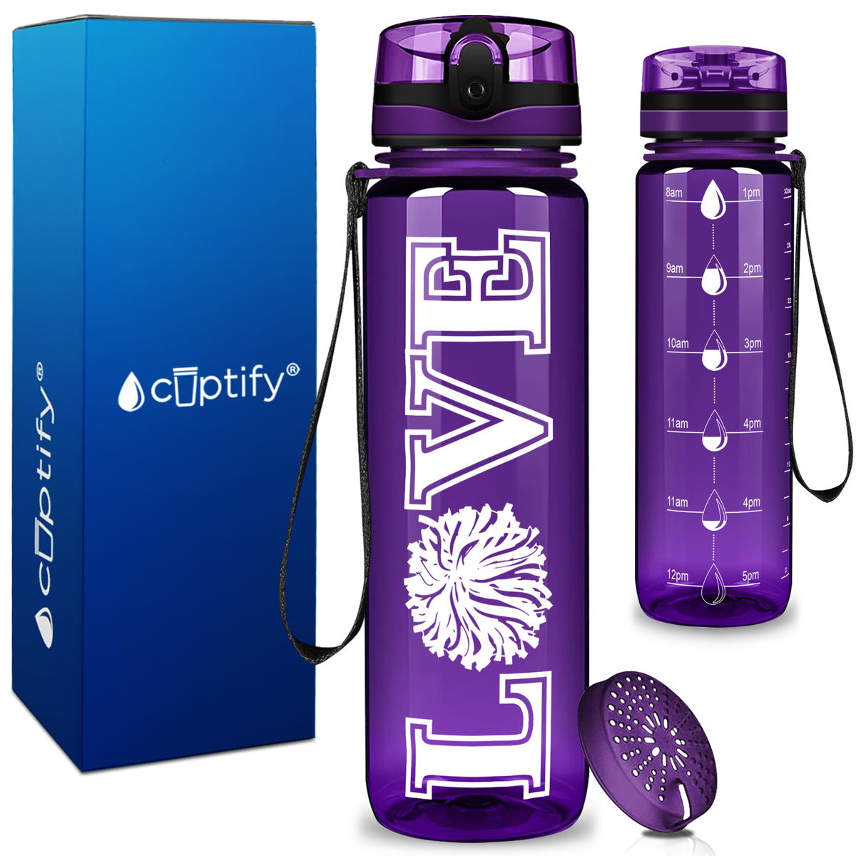 Cheerleading Love on 32 oz Motivational Tracking Water Bottle
