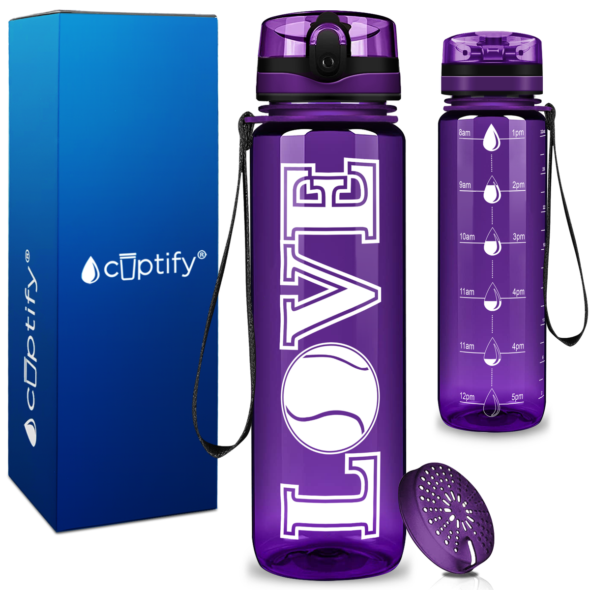 Tennis Love on 32 oz Motivational Tracking Water Bottle