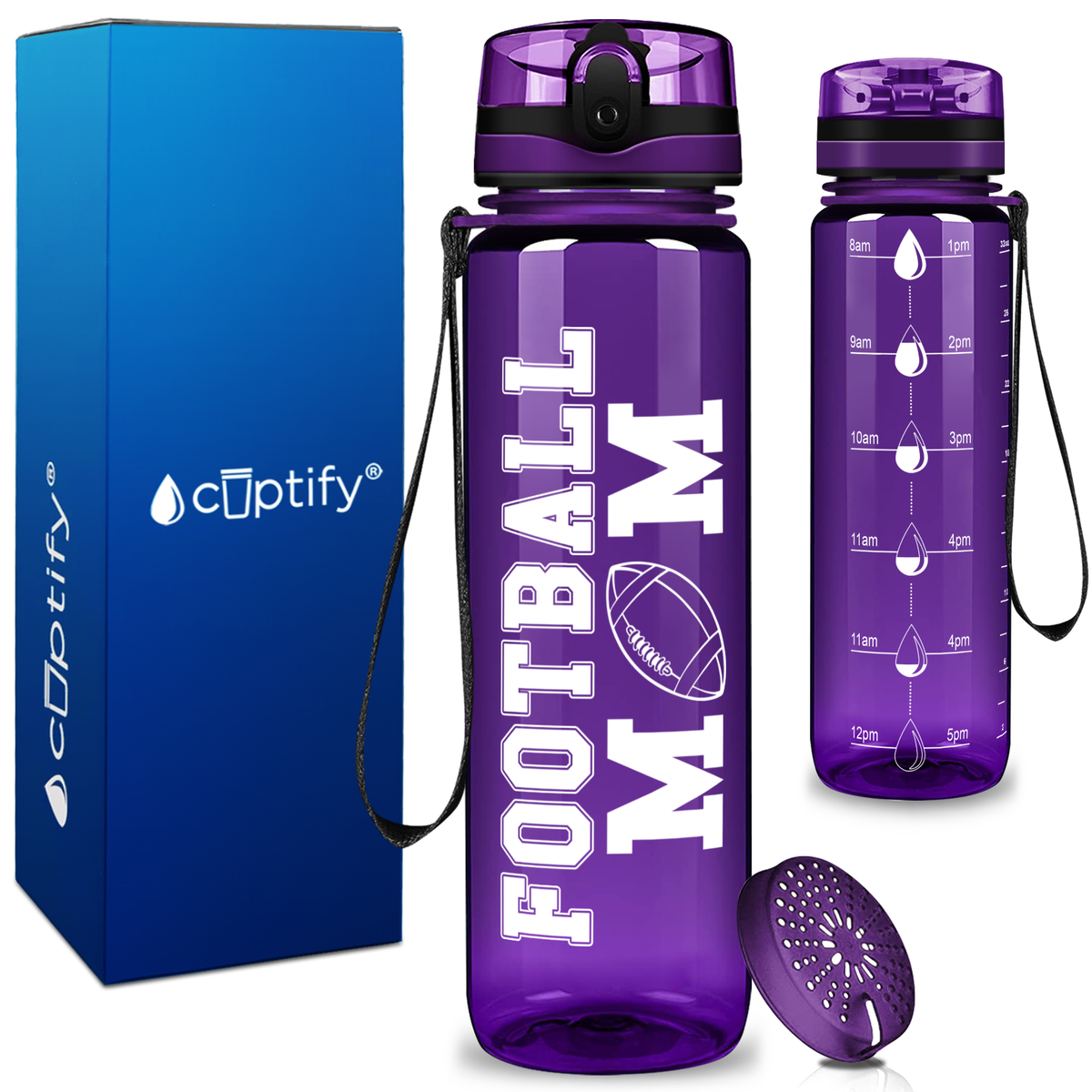Football Mom on 32 oz Motivational Tracking Water Bottle