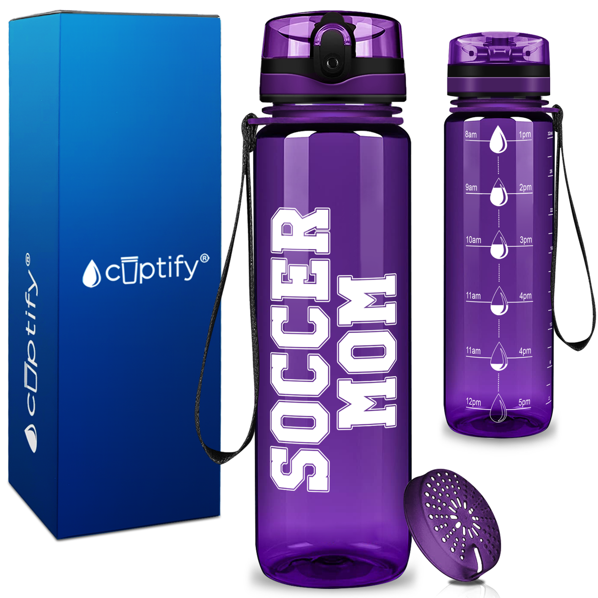 Soccer Mom on 32 oz Motivational Tracking Water Bottle