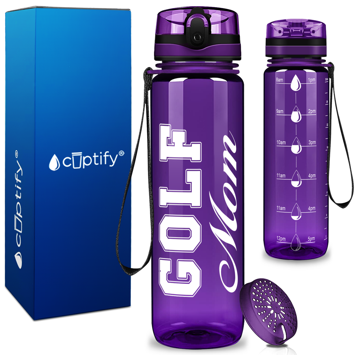 Golf Mom on 32 oz Motivational Tracking Water Bottle