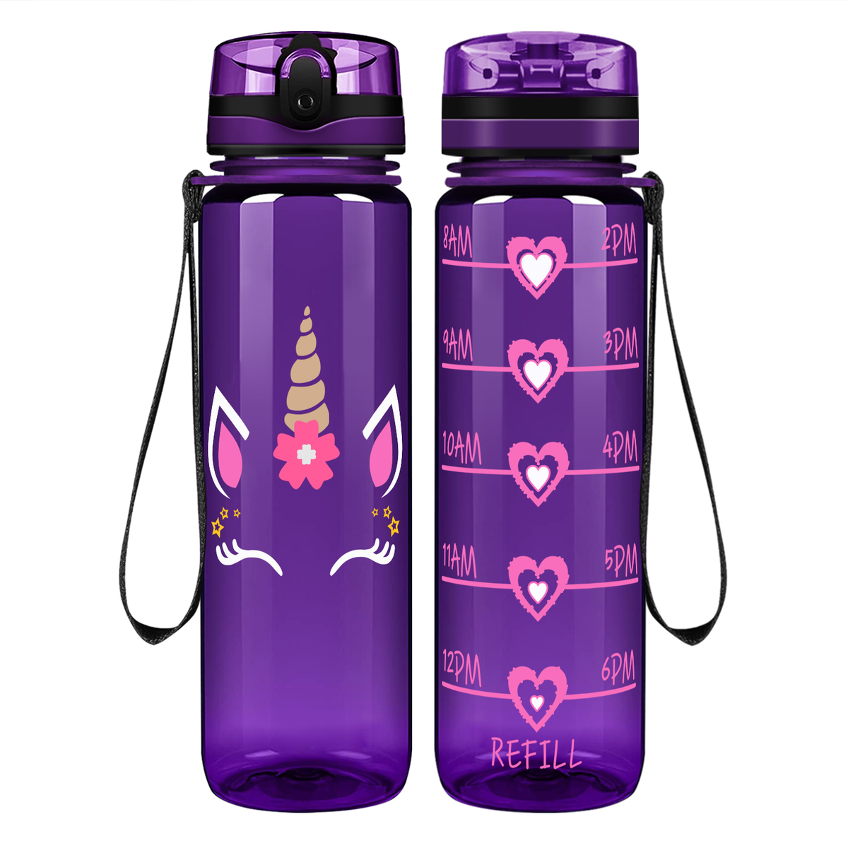Unicorn Pink Face on 32 oz Motivational Tracking Water Bottle