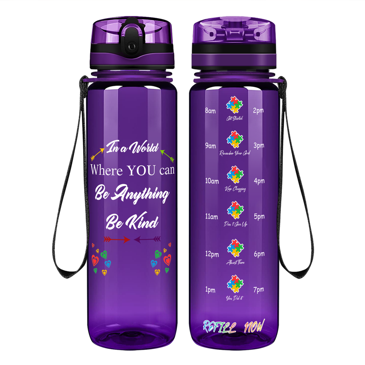 In a World Where You Can Be Anything Be Kind on 32 oz Motivational Tracking Water Bottle