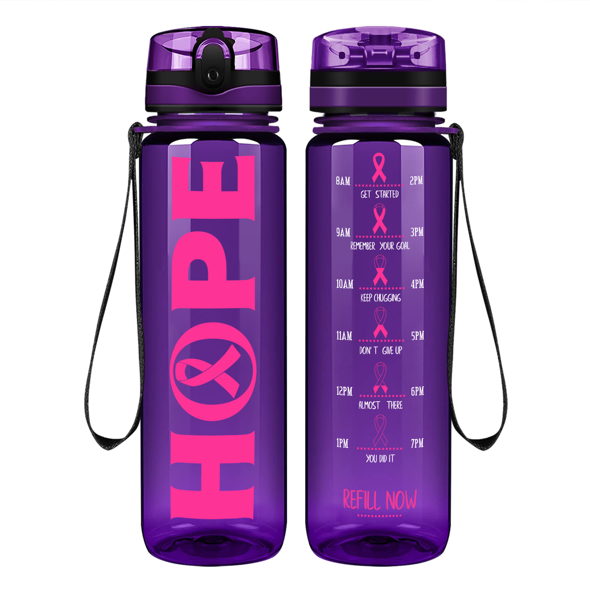 Hope on 32 oz Motivational Tracking Breast Cancer Awareness Water Bottle