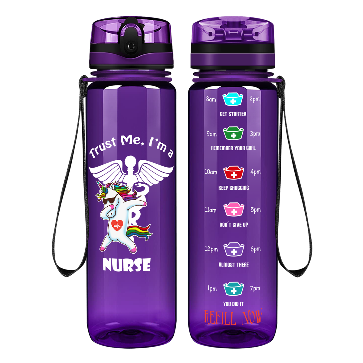 Trust Me I'm A Nurse Awesome Unicorn on 32oz Motivational Tracking Water Bottle